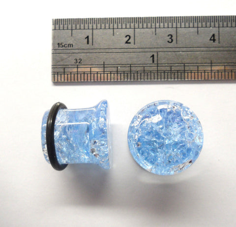 Pair 2 Piece Light Blue Acrylic Glitter Single Flare Lobe Plugs 1/2 inch O Rings - I Love My Piercings!