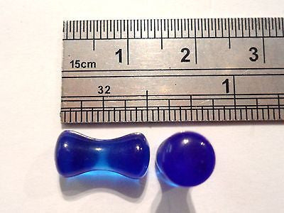 Pair 2 pieces Blue Murano Glass Plugs Double Flare Ear Lobe Gauges 6g 6 gauge - I Love My Piercings!