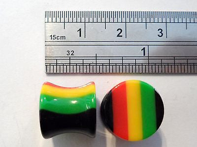 2 pieces Pair Rasta Double Flare Flared Ear Lobe Plugs 00 gauge 00g - I Love My Piercings!