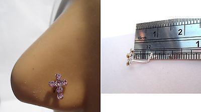 Sterling Silver Nose Stud Pin Ring L Shape Purple Crystal Cross 20g 20 gauge - I Love My Piercings!