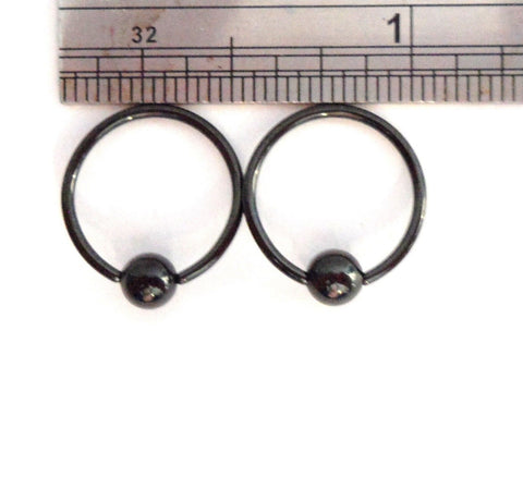 Black Titanium Bead Ball Hoops Rings Conch Helix Ear Earrings 18 gauge 18g 11mm - I Love My Piercings!