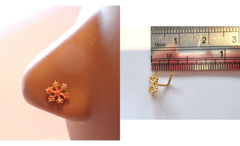 18k Gold Plated Snowflake L Shape Post Pin Stud Nose Ring Jewelry 20 gauge 20g - I Love My Piercings!