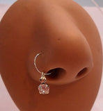 Gold Plated India Style Clear Crystal Dangle Nose Hoop 22 gauge 22g - I Love My Piercings!