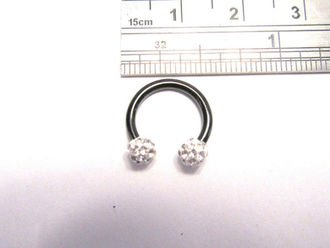 Black Titanium Clear Crystal Balls Lip Cartilage Horseshoe Hoop Ring 14 gauge - I Love My Piercings!