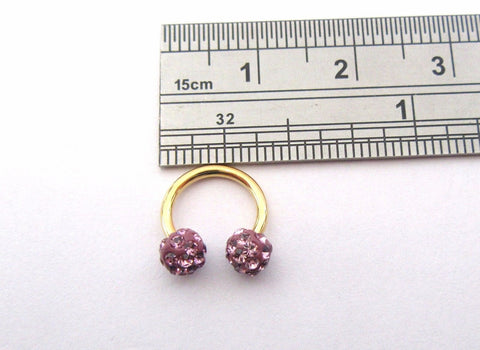 Gold Titanium Small 8 mm Horseshoe Hoop Ring Light Purple Crystal Balls 16 gauge - I Love My Piercings!