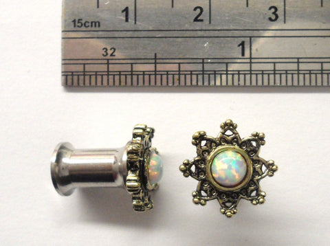 Surgical Steel Star Flower Opal Double Flare Ear Lobe Jewelry Plugs 4 gauge 4g - I Love My Piercings!