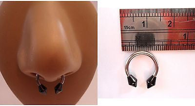 Surgical Stainless Steel Septum Nose Half Hoop Ring Black Spikes 14g 14 gauge - I Love My Piercings!