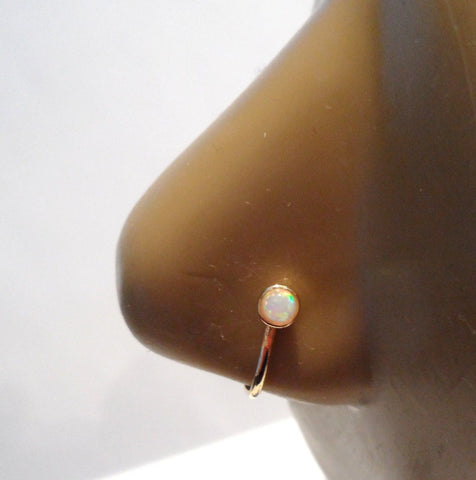 18k Gold Plated Fake Faux White Opal Ball Nose Hoop Clip Cuff Looks 18 gauge - I Love My Piercings!