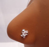 Silver Nose Stud Pin Ring L Shape Post Clear Crystal Ribbon 20g 20 gauge - I Love My Piercings!