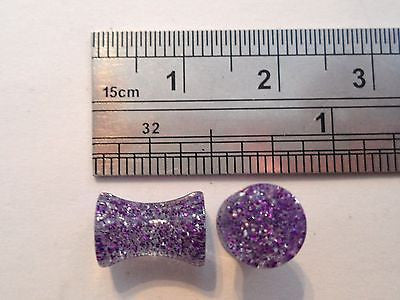 New SPARKLE GLITTER Double Flare Plugs 4 gauge PURPLE - I Love My Piercings!