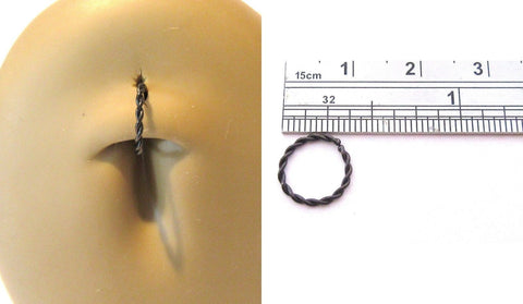Black Titanium Small Twisted Seamless Hoop Belly Navel Ring 18 gauge 18g 8 mm - I Love My Piercings!