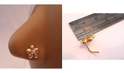 18k Gold Plated Nose Ring Pin L Shape Stud Large Crystal Flower 20 gauge 20g - I Love My Piercings!