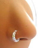 Sterling Silver L Shape Nose Ring Stud Hoop Citron Crystals 20g 20 gauge - I Love My Piercings!