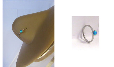 Surgical Steel Blue Opal Opalite Seamless Nose Hoop Ring 20 gauge 20g 8 mm - I Love My Piercings!