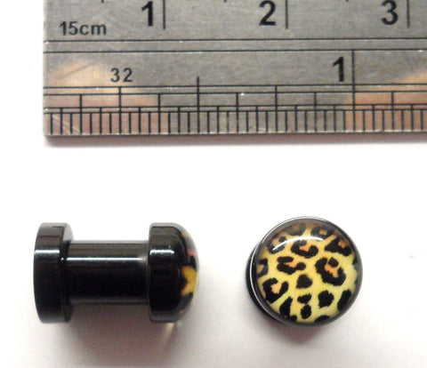 Pair Black Brown Leopard Acrylic Screw Back Double Flare Plugs 4 gauge 4g - I Love My Piercings!