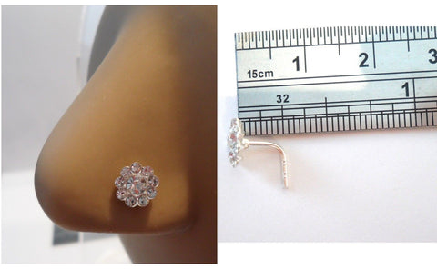 Sterling Silver Nose Stud Pin Ring L Shape Clear Loaded CZ Flower 20g 20 gauge - I Love My Piercings!