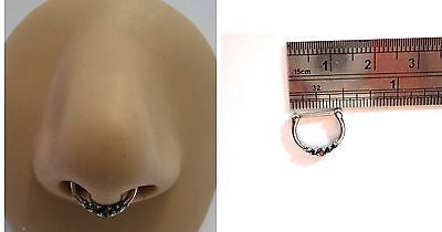 Black 5 Crystal Nose Septum Clicker Ring Hoop Straight Post 16 gauge 16g - I Love My Piercings!