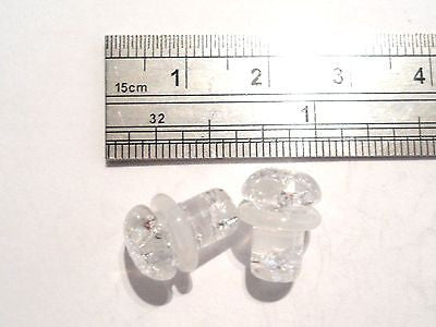 Pair 2 Pieces Shattered Clear Glass Single Flare Ear Lobe Plugs 2 gauge 2g - I Love My Piercings!