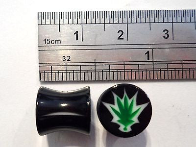 GREEN POT LEAF Double Flare Plugs Gauges 0 gauge 0G - I Love My Piercings!