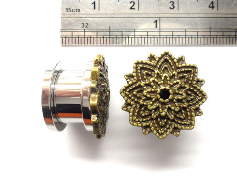 Surgical Steel Star Flower Double Flare Screw Ear Lobe Jewelry Plugs 1/2 inch - I Love My Piercings!
