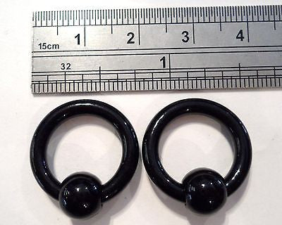 Pair BLACK Acrylic Captives No Tool Stretched Lobe Hoops Rings Plugs 8 gauge 8g - I Love My Piercings!