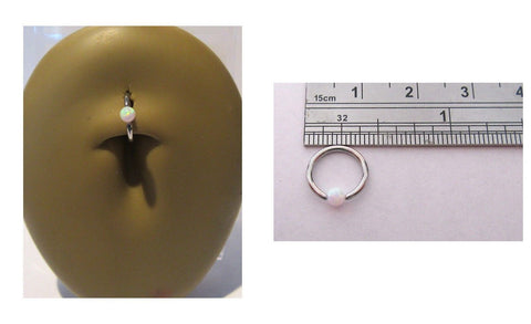 White Opalite Surgical Steel Captive Bead Hoop Belly Navel Ring 16 gauge 16g - I Love My Piercings!