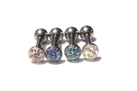 4 Pc Crystal Flat Disk Forward Helix Cartilage Tragus Studs Rings Posts 16 gauge - I Love My Piercings!