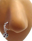 Silver Plated India Style Clear Crystal Ball Dangle Nose Hoop 20 gauge 20g - I Love My Piercings!