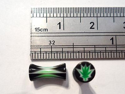 Green Pot Leaf Double Flare Plugs Gauges 8 gauge 8G - I Love My Piercings!