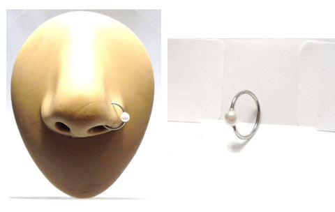 White Faux Pearl Surgical Steel Nose Hoop Ring Seamless 20 gauge 20g 8 mm - I Love My Piercings!