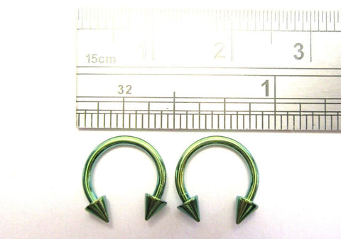 Pair Green Titanium Horse Shoes Horseshoes Spikes Cartilage Rings 16 gauge 16g - I Love My Piercings!