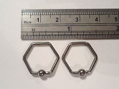 Pair STEEL Captive's HEXAGON Ring's 14 gauge 14g - I Love My Piercings!