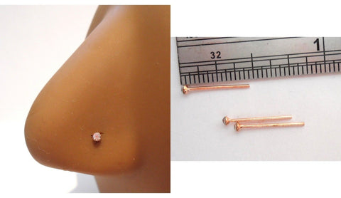 3 18k Rose Gold Plated Clear CZ Crystal Nose Straight Pins U can Bend 22 gauge - I Love My Piercings!