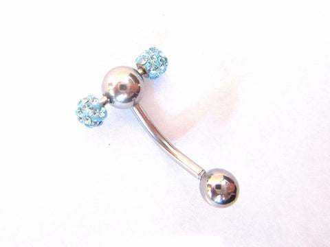Surgical Steel Aqua Crystal Rolling Balls Bar VCH Jewelry Clit Clitoral Hood Ring 14g - I Love My Piercings!