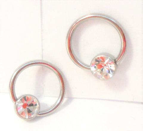 Pair Surgical Steel Clear Crystal Small Hoops Cartilage Rings 16 gauge 16g 6 mm