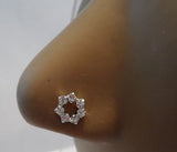 Sterling Silver Nose Stud Pin Ring L Shape Clear Crystal Flower 20g 20 gauge - I Love My Piercings!