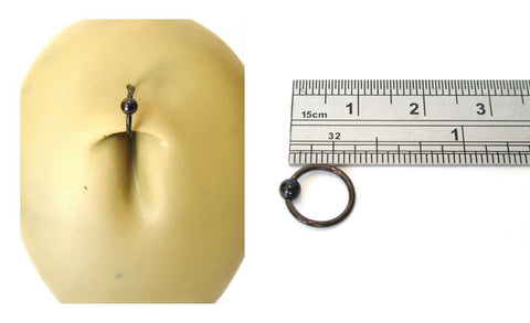 Black Titanium Plated Captive Bead Hoop Belly Navel Ring 16 gauge 16g 8 mm - I Love My Piercings!