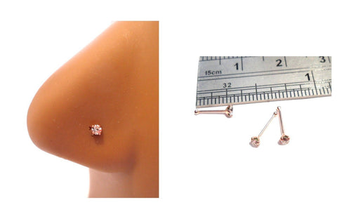 18k Rose Gold Plated Nose Bones 2.5 mm Clear CZ Crystal Straight Pins Ball End - I Love My Piercings!