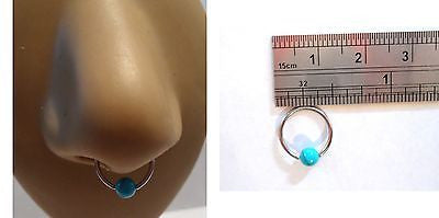 Surgical Steel Turquoise Bead Nose Septum Ring Hoop 16g 16 gauge 10mm Diameter - I Love My Piercings!