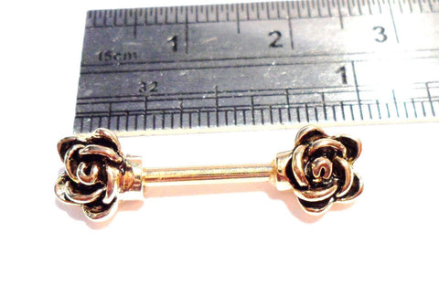 Gold Titanium Straight Barbell Flowers Nipple Jewelry Ring 14 gauge 14g - I Love My Piercings!