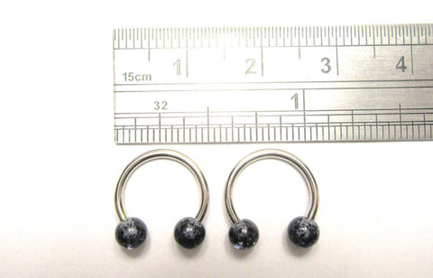Pair Surgical Steel Horseshoes Black Glitter Balls Cartilage Lip Rings 16 gauge - I Love My Piercings!
