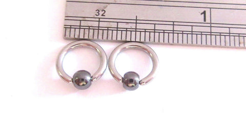 Pair Surgical Steel with Hematite Beads Small Hoops 6 mm Diameter 16 gauge 16g - I Love My Piercings!