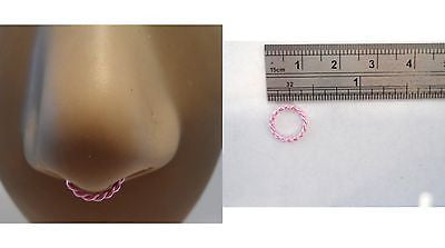 Coiled Enamel Non Tarnish Septum Hoop Ring 16 gauge 16g Pink 8mm Diameter - I Love My Piercings!