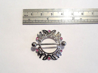 Surgical Steel PINK CZ Crystal Tribal Hoop Nipple Ring SHIELD 14 gauge 14g - I Love My Piercings!