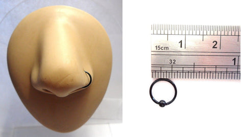 Black Titanium Nose Hoop Ring Ball Attached 20 gauge 20g 7 mm Diameter - I Love My Piercings!