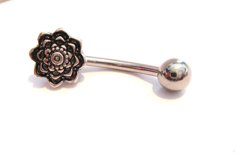 Surgical Steel Silver Black Flower Curved Barbell VCH Jewelry Clit Bar Hood Ring 14g - I Love My Piercings!