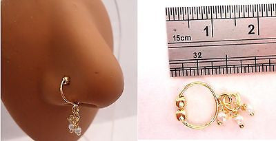 Gold Plated Faux White Pearl Dangle Nose Cuff Clip on Ring No Piercing Needed - I Love My Piercings!