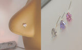 3 Pc Sterling Silver Heart CZ Crystal Nose Studs L Shape Pins Rings 22 gauge 22