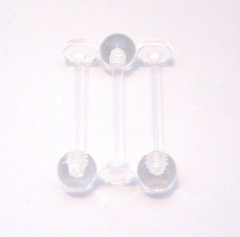 3 Bioplast Clear Plastic PTFE Tongue Barbell Retainers Ball Flat Bottom 14 gauge - I Love My Piercings!