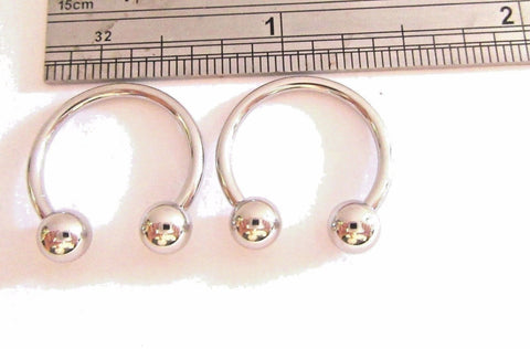 Pair Surgical Steel 14 mm Horseshoes Circulars 5 mm Balls Earrings 14 gauge 14g - I Love My Piercings!